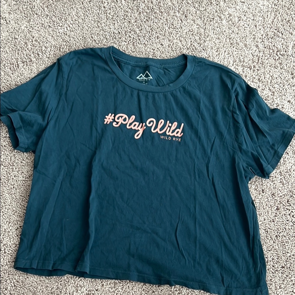 Womens M Cropped Wild Rye Teal T-Shirt